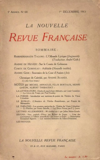 La Nouvelle Revue Française N' 60 (Décembre 1913) - André Gide - Editions Gallimard - Revues NRF