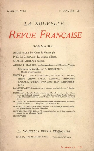 La Nouvelle Revue Française N' 61 (Janvier 1914) - André Gide - Editions Gallimard - Revues NRF