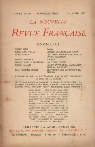 La Nouvelle Revue Française N' 79 (Avril 1920) - André Gide - Editions Gallimard - Revues NRF