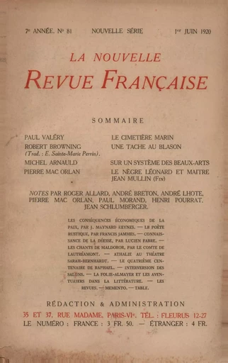 La Nouvelle Revue Française N' 81 (Juin 1920) - André Gide - Editions Gallimard - Revues NRF