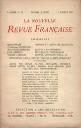 La Nouvelle Revue Française N' 82 (Juillet 1920)