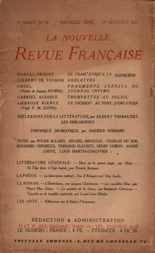 La Nouvelle Revue Française N' 99 (Décembre 1921) - André Gide - Editions Gallimard - Revues NRF