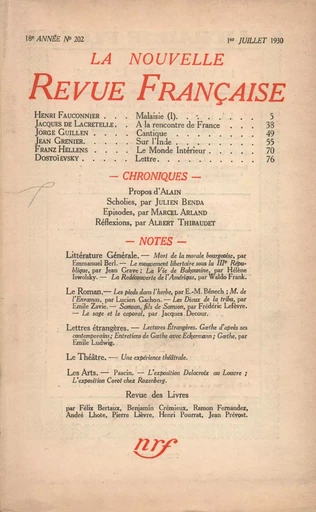 La Nouvelle Revue Française N' 202 (Juillet 1930) -  Collectifs - Editions Gallimard - Revues NRF