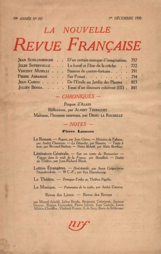 La Nouvelle Revue Française N' 207 (Décembre 1930) -  Collectifs - Editions Gallimard - Revues NRF