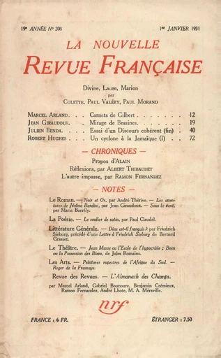 La Nouvelle Revue Française N' 208 (Janvier 1931) -  Collectifs - Editions Gallimard - Revues NRF