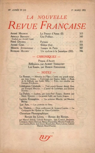 La Nouvelle Revue Française N' 210 (Mars 1931) -  Collectifs - Editions Gallimard - Revues NRF