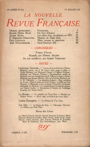 La Nouvelle Revue Française N' 214 (Juillet 1931) - André Gide - Editions Gallimard - Revues NRF