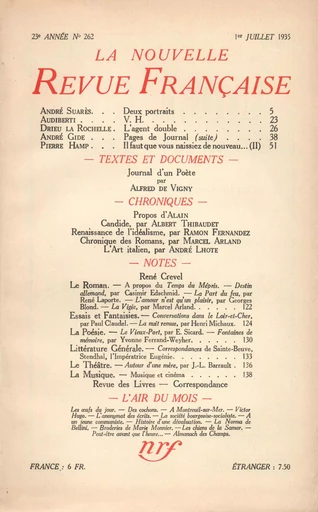 La Nouvelle Revue Française N° 262 (Juillet 1935) -  Collectifs - Editions Gallimard - Revues NRF