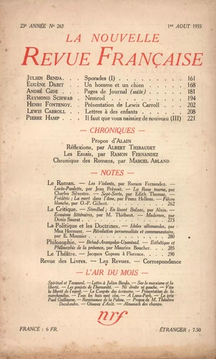 La Nouvelle Revue Française N° 263 (Aoűt 1935) - André Gide - Editions Gallimard - Revues NRF