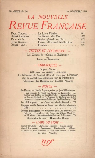 La Nouvelle Revue Française N° 266 (Novembre 1935) - André Gide - Editions Gallimard - Revues NRF