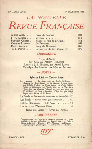 La Nouvelle Revue Française N° 267 (Décembre 1935) -  Collectifs - Editions Gallimard - Revues NRF