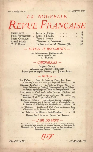 La Nouvelle Revue Française N° 268 (Janvier 1936) -  Collectifs - Editions Gallimard - Revues NRF