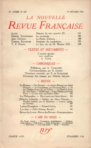 La Nouvelle Revue Française N° 269 (Février 1936) -  Collectifs - Editions Gallimard - Revues NRF