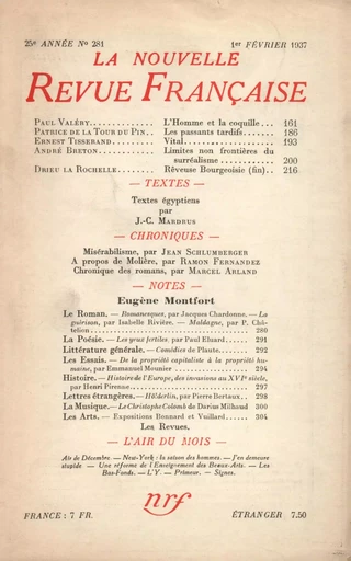 La Nouvelle Revue Française N° 281 (Février 1937) -  Collectifs - Editions Gallimard - Revues NRF