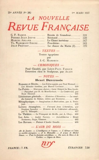 La Nouvelle Revue Française N° 282 (Mars 1937) - André Gide - Editions Gallimard - Revues NRF