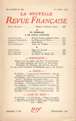 La Nouvelle Revue Française N° 283 (Avril 1937) - André Gide - Editions Gallimard - Revues NRF