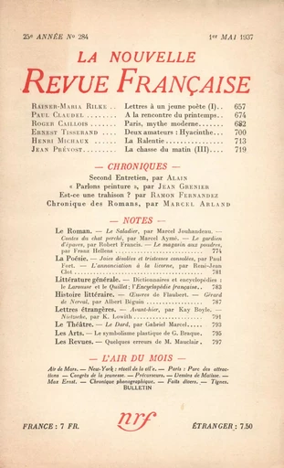 La Nouvelle Revue Française N° 284 (Mai 1937) -  Collectifs - Editions Gallimard - Revues NRF