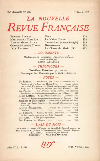 La Nouvelle Revue Française N° 285 (Juin 1937) - André Gide - Editions Gallimard - Revues NRF