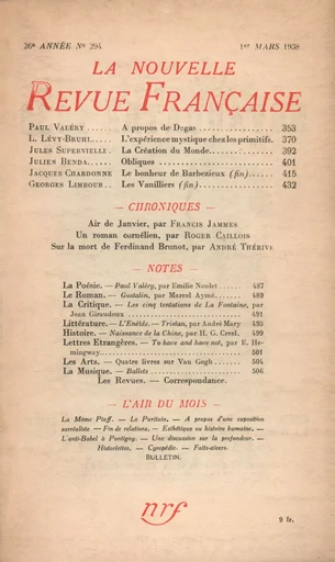 La Nouvelle Revue Française N° 294 (Mars 1938) - André Gide - Editions Gallimard - Revues NRF