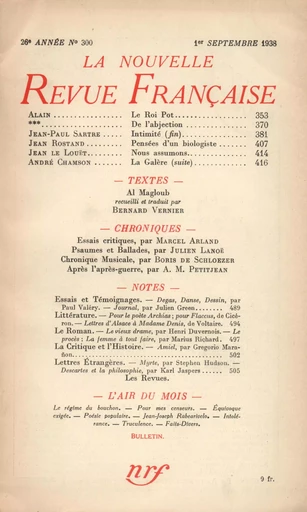 La Nouvelle Revue Française N° 300 (Septembre 1938) - André Gide - Editions Gallimard - Revues NRF