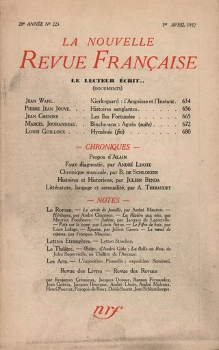 La Nouvelle Revue Française N° 223 (Avril 1932) -  Collectifs - Editions Gallimard - Revues NRF