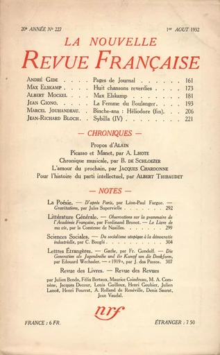 La Nouvelle Revue Française N° 227 (Aoűt 1932) - André Gide - Editions Gallimard - Revues NRF