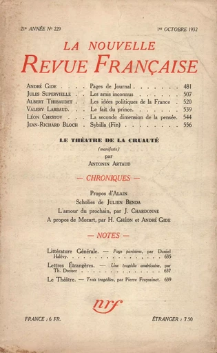 La Nouvelle Revue Française N° 229 (Octobre 1932) - André Gide - Editions Gallimard - Revues NRF