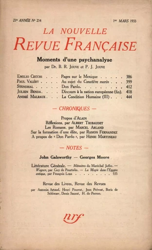 La Nouvelle Revue Française N° 234 (Mars 1933) -  Collectifs - Editions Gallimard - Revues NRF