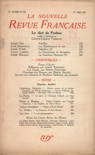 La Nouvelle Revue Française N° 236 (Mai 1933) - André Gide - Editions Gallimard - Revues NRF