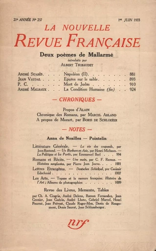 La Nouvelle Revue Française N° 237 (Juin 1933) -  Collectifs - Editions Gallimard - Revues NRF