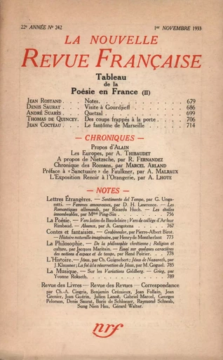 La Nouvelle Revue Française N° 242 (Novembre 1933) -  Collectifs - Editions Gallimard - Revues NRF