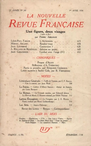 La Nouvelle Revue Française N° 247 (Avril 1934) -  Collectifs - Editions Gallimard - Revues NRF