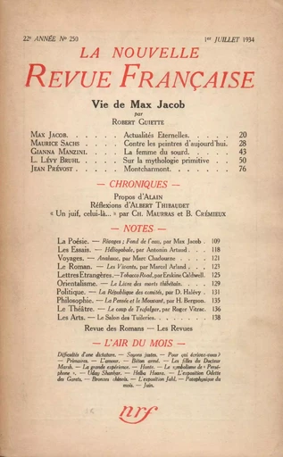 La Nouvelle Revue Française N° 250 (Juillet 1934) -  Collectifs - Editions Gallimard - Revues NRF