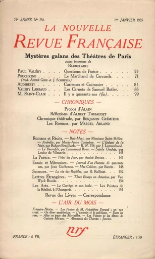 La Nouvelle Revue Française N° 256 (Janvier 1935) -  Collectifs - Editions Gallimard - Revues NRF