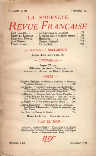 La Nouvelle Revue Française N° 257 (Février 1935) - André Gide - Editions Gallimard - Revues NRF