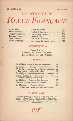 La Nouvelle Revue Française N° 260 (Mai 1935) -  Collectifs - Editions Gallimard - Revues NRF