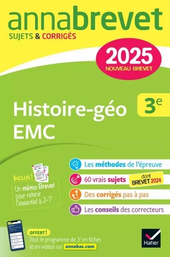 Annales du brevet Annabrevet 2025 Histoire-géographie EMC 3e - Nouveau brevet - Christophe Clavel, Jean-François Lecaillon - Hatier