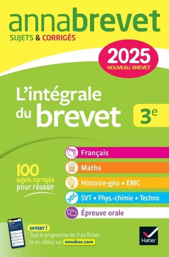 Annales du brevet Annabrevet 2025 L'intégrale du Brevet 3e (tout-en-un) -  Collectif - Hatier