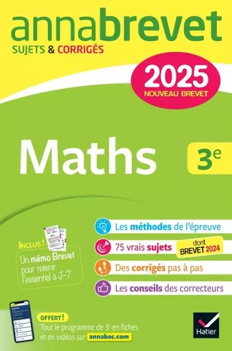 Annales du brevet Annabrevet 2025 Maths 3e - Nouveau brevet - Bernard Demeillers, Jérôme Boudier, Emmanuelle Michaud - Hatier