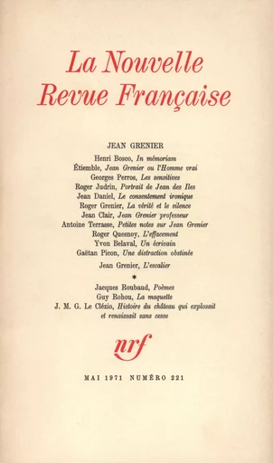 Jean Grenier N° 221 -  Collectifs - Editions Gallimard - Revues NRF