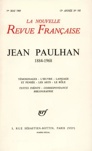 Jean Paulhan N° 197 -  Collectifs - Editions Gallimard - Revues NRF