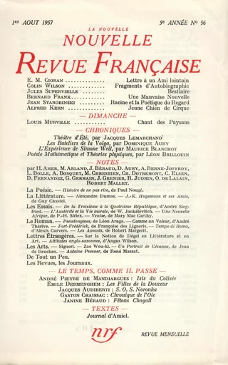 La Nouvelle Nouvelle Revue Française N' 56 (Aoűt 1957) -  Collectifs - Editions Gallimard - Revues NRF