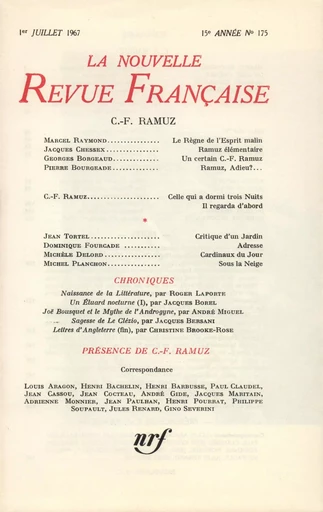 C.-F. Ramuz N' 175 (Juillet 1967) -  Collectifs - Editions Gallimard - Revues NRF