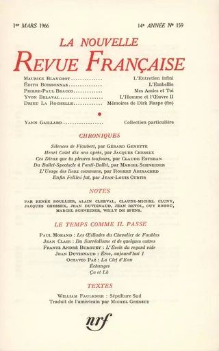 La Nouvelle Revue Française N' 159 (Mars 1966) -  Collectifs - Editions Gallimard - Revues NRF