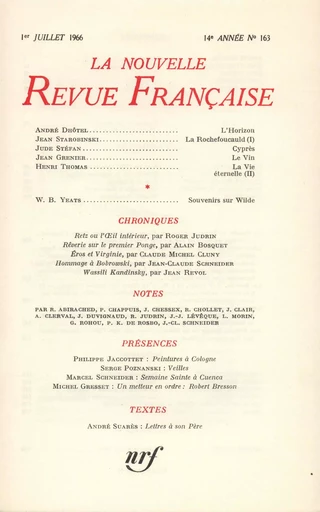 La Nouvelle Revue Française N' 163 (Juillet 1966) - André Gide - Editions Gallimard - Revues NRF