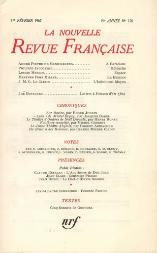 La Nouvelle Revue Française N' 170 (Février 1967) -  Collectifs - Editions Gallimard - Revues NRF