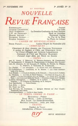 La Nouvelle Nouvelle Revue Française N' 35 (Novembre 1955) -  Collectifs - Editions Gallimard - Revues NRF