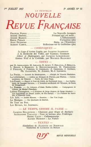 La Nouvelle Nouvelle Revue Française N' 55 (Juillet 1957) -  Collectifs - Editions Gallimard - Revues NRF