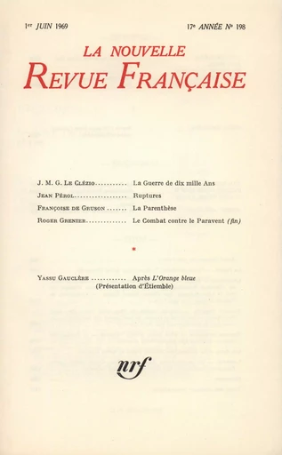 La Nouvelle Revue Française n° 198 (Juin 1969) - André Gide - Editions Gallimard - Revues NRF