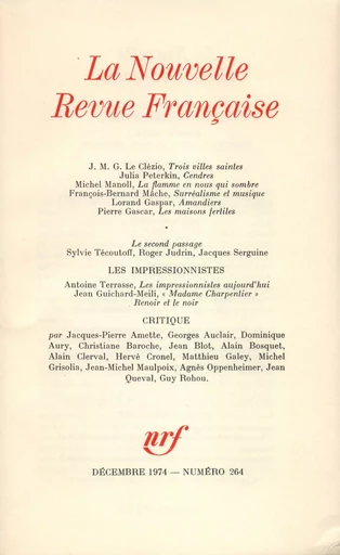 La Nouvelle Revue Française N° 264 - André Gide - Editions Gallimard - Revues NRF